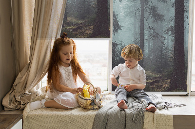 Rolgordijn voor het raam Bos 's nachts