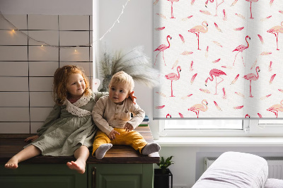 Rolgordijn voor het raam Flamingo's en hun veren