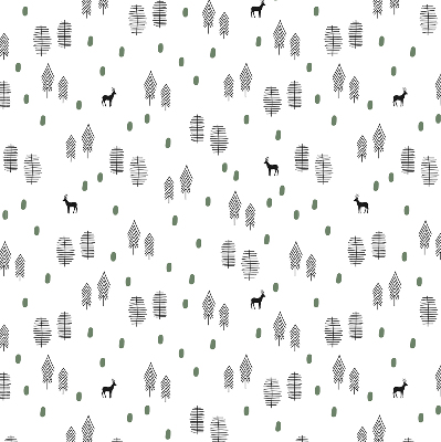 Rolgordijn voor het raam Getekende bomen en herten