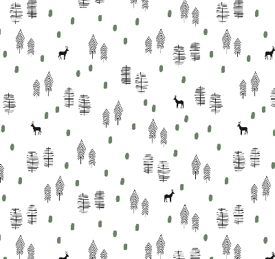 Rolgordijn voor het raam Getekende bomen en herten