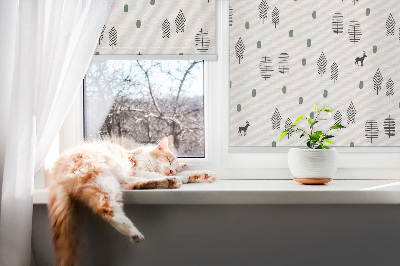 Rolgordijn voor het raam Getekende bomen en herten