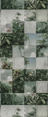 Rolgordijn voor het raam betegelde palmbomen