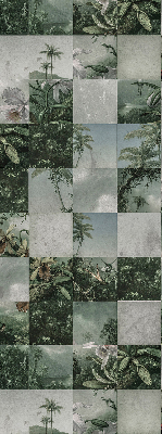 Rolgordijn voor het raam betegelde palmbomen