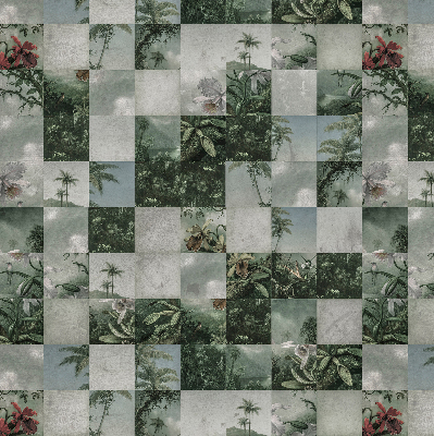 Rolgordijn voor het raam betegelde palmbomen