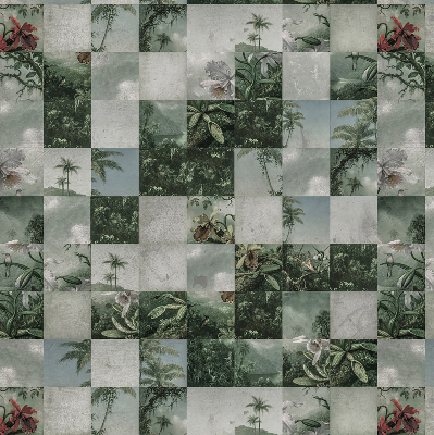 Rolgordijn voor het raam betegelde palmbomen