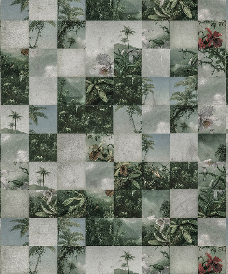 Rolgordijn voor het raam betegelde palmbomen