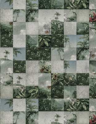 Rolgordijn voor het raam betegelde palmbomen