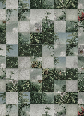 Rolgordijn voor het raam betegelde palmbomen