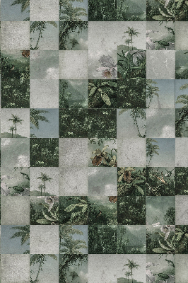 Rolgordijn voor het raam betegelde palmbomen