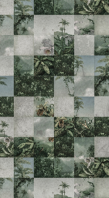 Rolgordijn voor het raam betegelde palmbomen