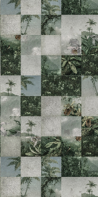 Rolgordijn voor het raam betegelde palmbomen