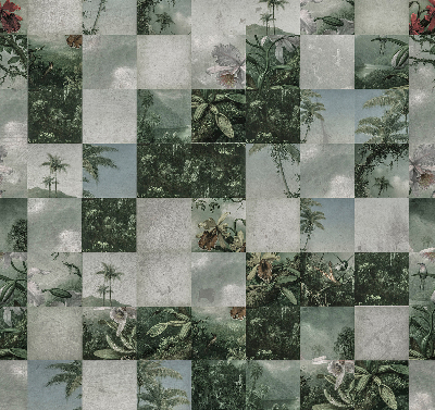 Rolgordijn voor het raam betegelde palmbomen