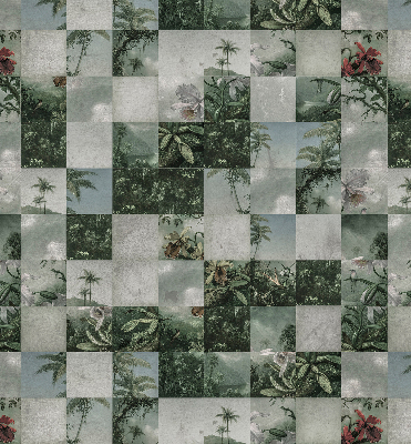 Rolgordijn voor het raam betegelde palmbomen