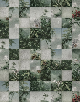 Rolgordijn voor het raam betegelde palmbomen