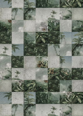 Rolgordijn voor het raam betegelde palmbomen