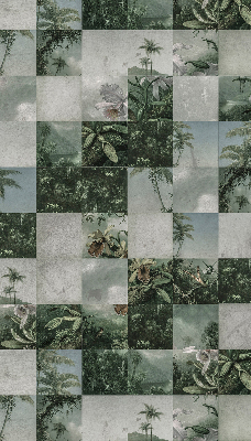 Rolgordijn voor het raam betegelde palmbomen