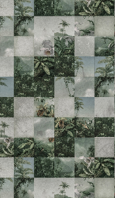 Rolgordijn voor het raam betegelde palmbomen