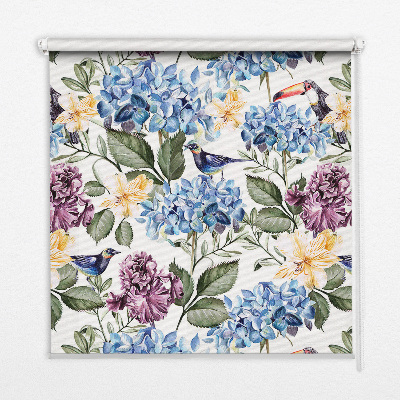 Rolgordijn verduisterend Toekans en bloemen