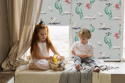 Rolgordijn voor het raam Zwanen en eenden