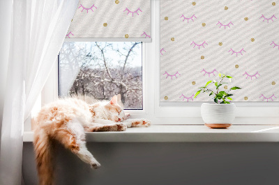 Rolgordijn voor het raam Getekende wenkbrauwen en stippen