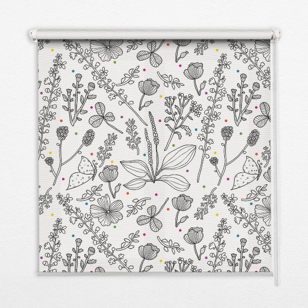 Rolgordijn voor het raam Getekende planten