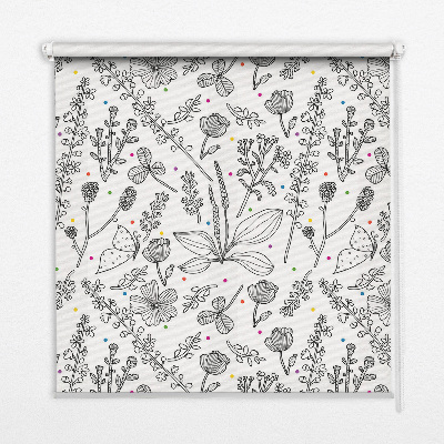 Rolgordijn voor het raam Getekende planten