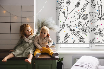 Rolgordijn voor het raam Getekende planten