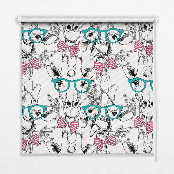 Rolgordijn voor het raam Giraf met bril