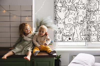 Rolgordijn voor het raam Getekende katten