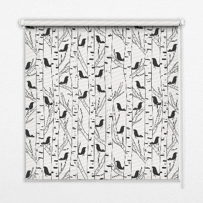 Rolgordijn voor het raam Getekende vogels en bomen