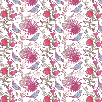 Rolgordijn verduisterend Kleurrijke vogels tussen de bloemen