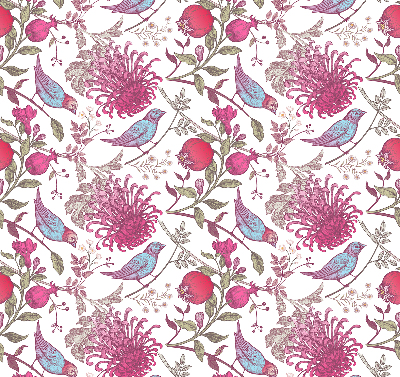 Rolgordijn verduisterend Kleurrijke vogels tussen de bloemen