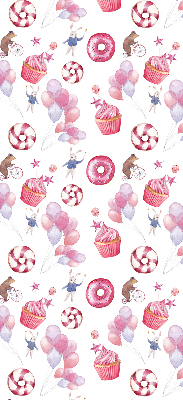 Rolgordijn voor het raam Roze ballonnen, donuts en konijntjes