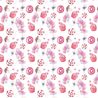 Rolgordijn voor het raam Roze ballonnen, donuts en konijntjes