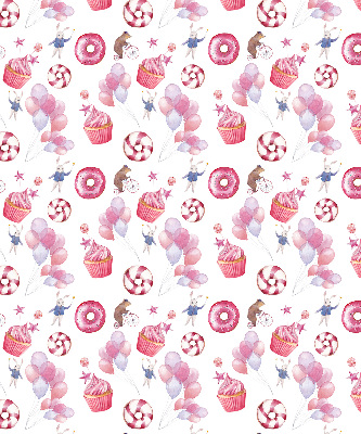 Rolgordijn voor het raam Roze ballonnen, donuts en konijntjes