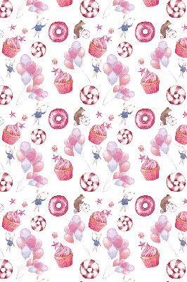 Rolgordijn voor het raam Roze ballonnen, donuts en konijntjes