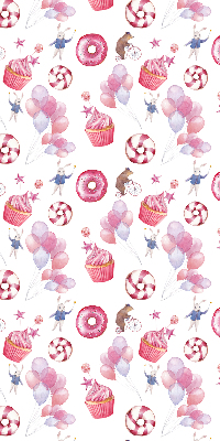 Rolgordijn voor het raam Roze ballonnen, donuts en konijntjes