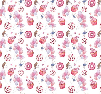 Rolgordijn voor het raam Roze ballonnen, donuts en konijntjes
