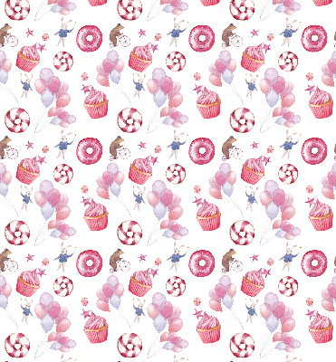 Rolgordijn voor het raam Roze ballonnen, donuts en konijntjes