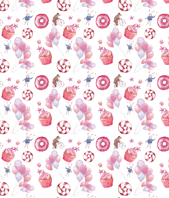 Rolgordijn voor het raam Roze ballonnen, donuts en konijntjes