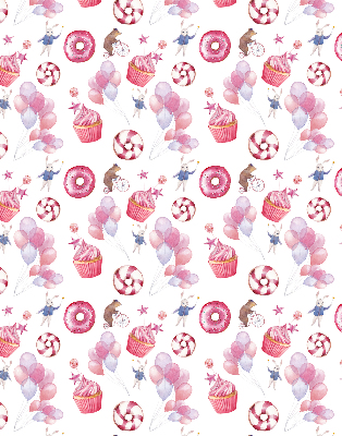 Rolgordijn voor het raam Roze ballonnen, donuts en konijntjes