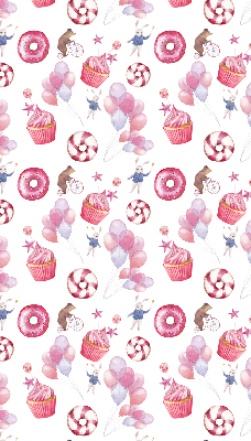 Rolgordijn voor het raam Roze ballonnen, donuts en konijntjes