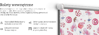 Rolgordijn voor het raam Roze ballonnen, donuts en konijntjes