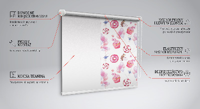 Rolgordijn voor het raam Roze ballonnen, donuts en konijntjes