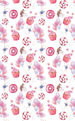 Rolgordijn voor het raam Roze ballonnen, donuts en konijntjes