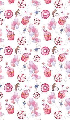 Rolgordijn voor het raam Roze ballonnen, donuts en konijntjes