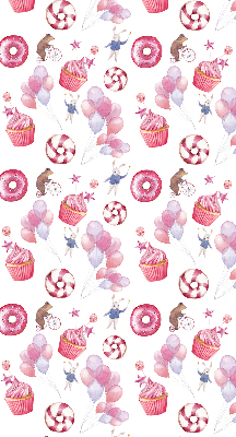 Rolgordijn voor het raam Roze ballonnen, donuts en konijntjes