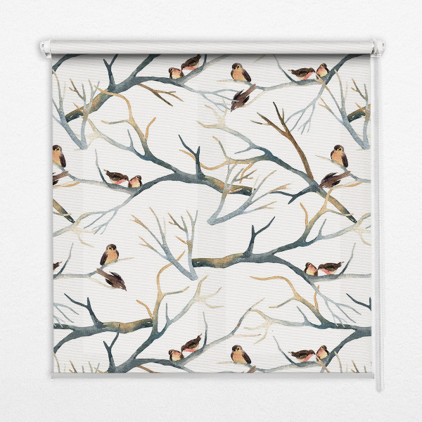 Rolgordijn voor het raam Vogels op een boom
