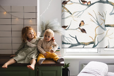 Rolgordijn voor het raam Vogels op een boom