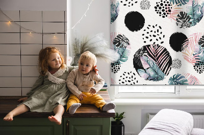 Rolgordijn voor het raam Cirkels en bladeren